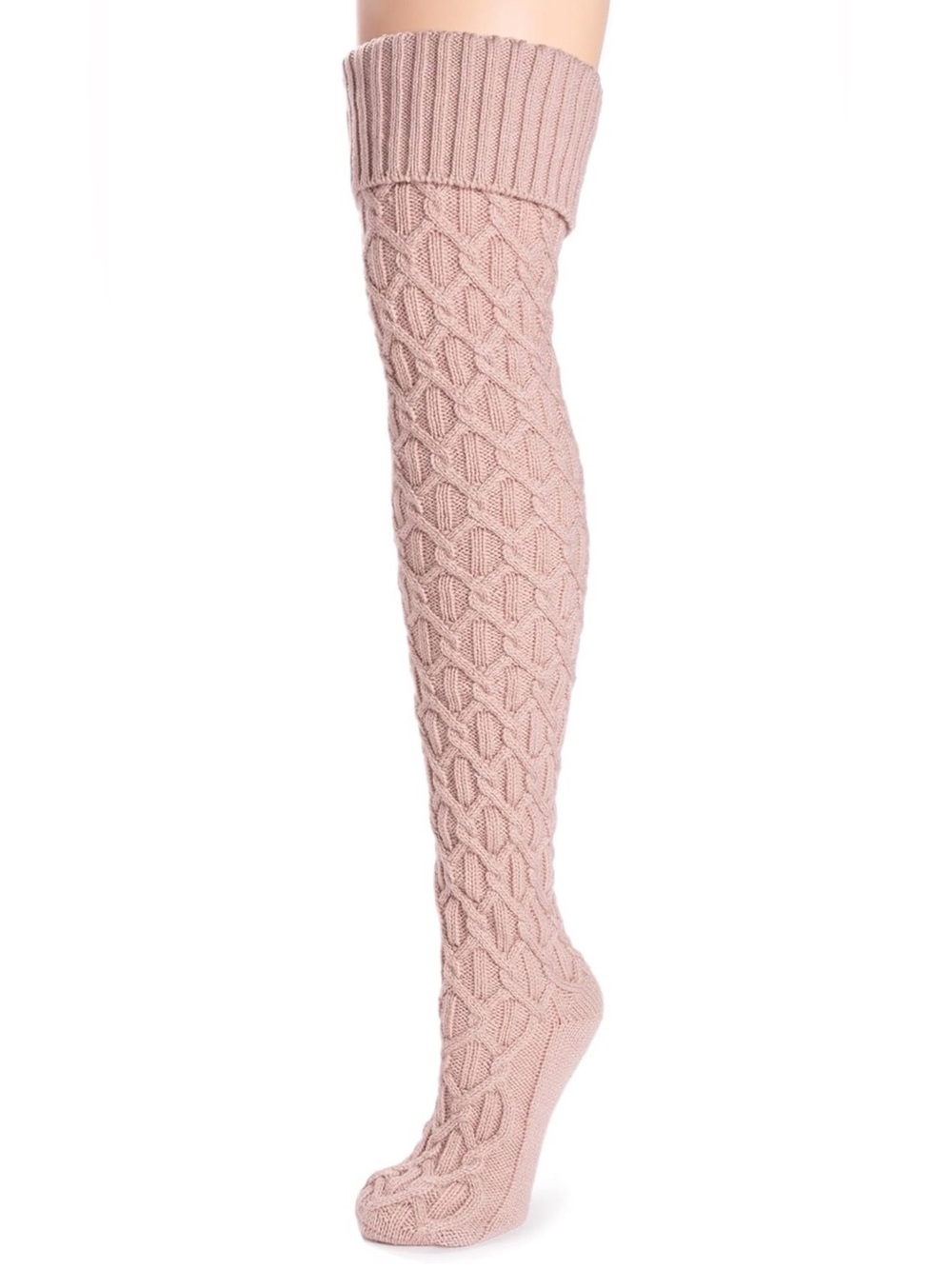 NWT Muk Luks Cable-Knit Over-the-Knee Socks in Pale Mauve